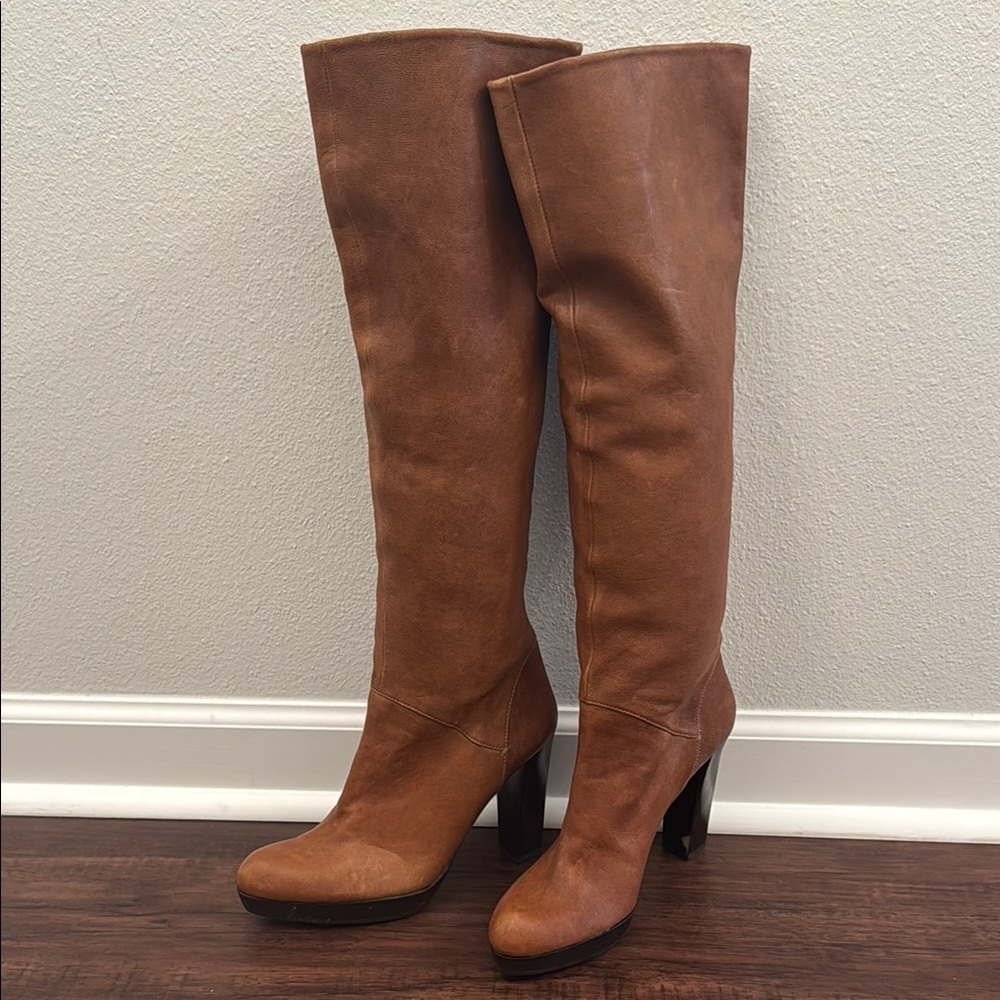 Stuart Weitzman Brown Leather Knee-High Heel Boots - Picture 10 of 13
